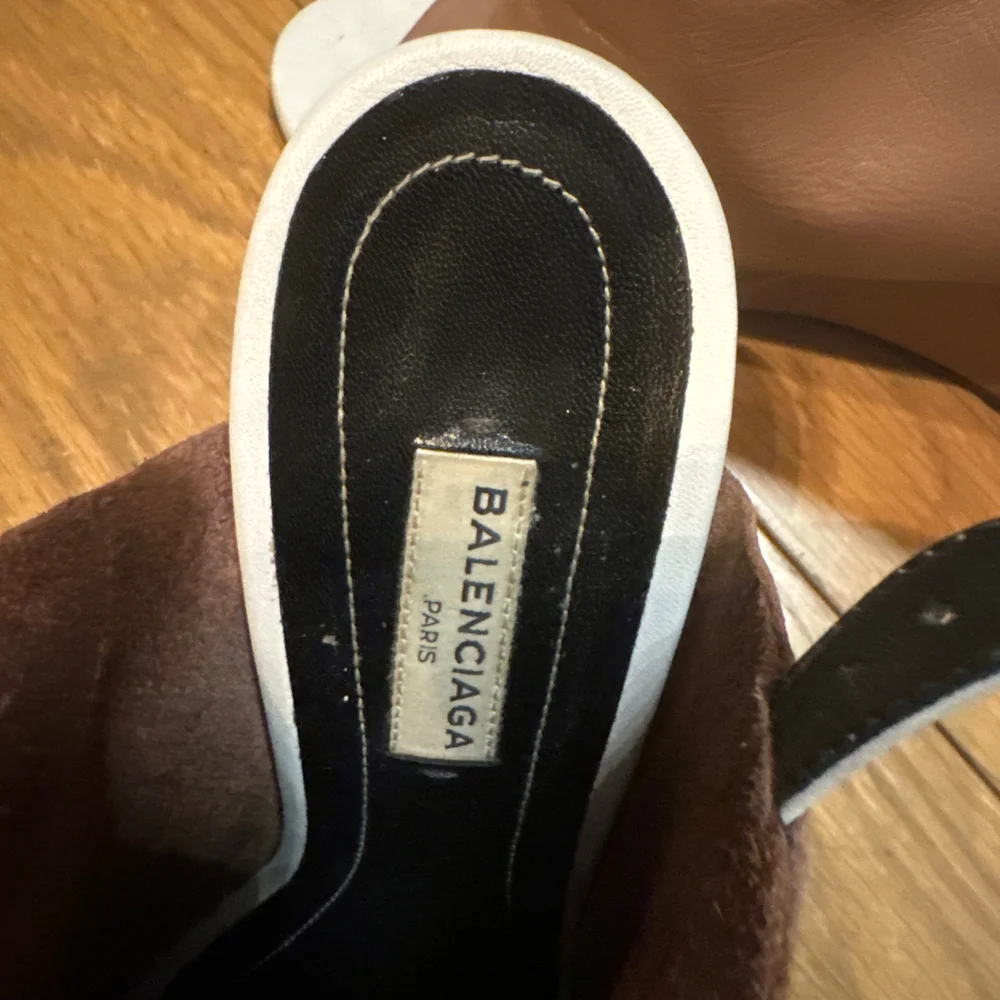 Balenciaga Brown Leather Open-Toe Wedge Heels - Picture 2 of 3